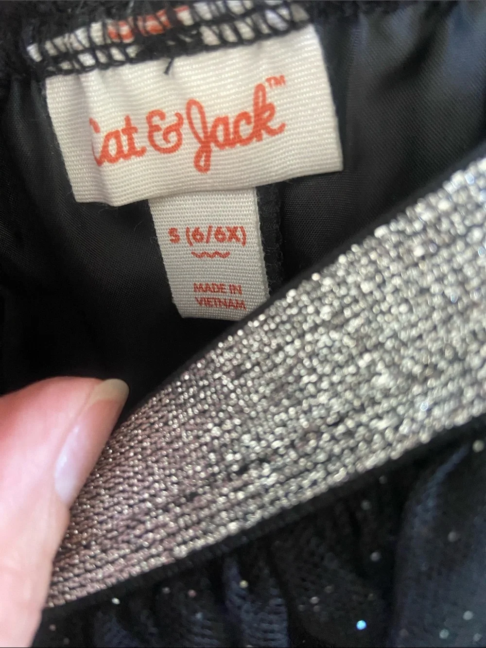 Cat & Jack Black Sparkle Tulle Midi Skirt, Silver Waistband, girls size S (6/6x)